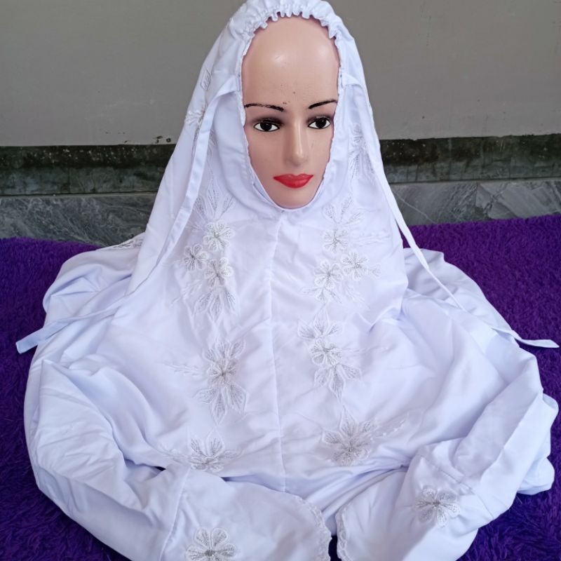 MUKENA Terusan Anak Bordir Putih Polos SD,SMP