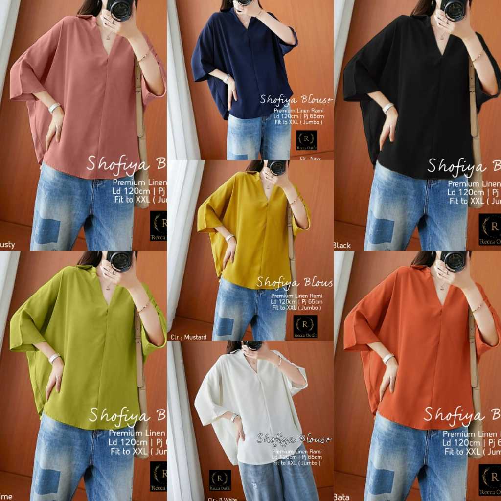 Shofiya Blouse Atasan Blus Wanita Bigsize Ld 120 Polos Jumbo XXXXL Premium Linen Rami