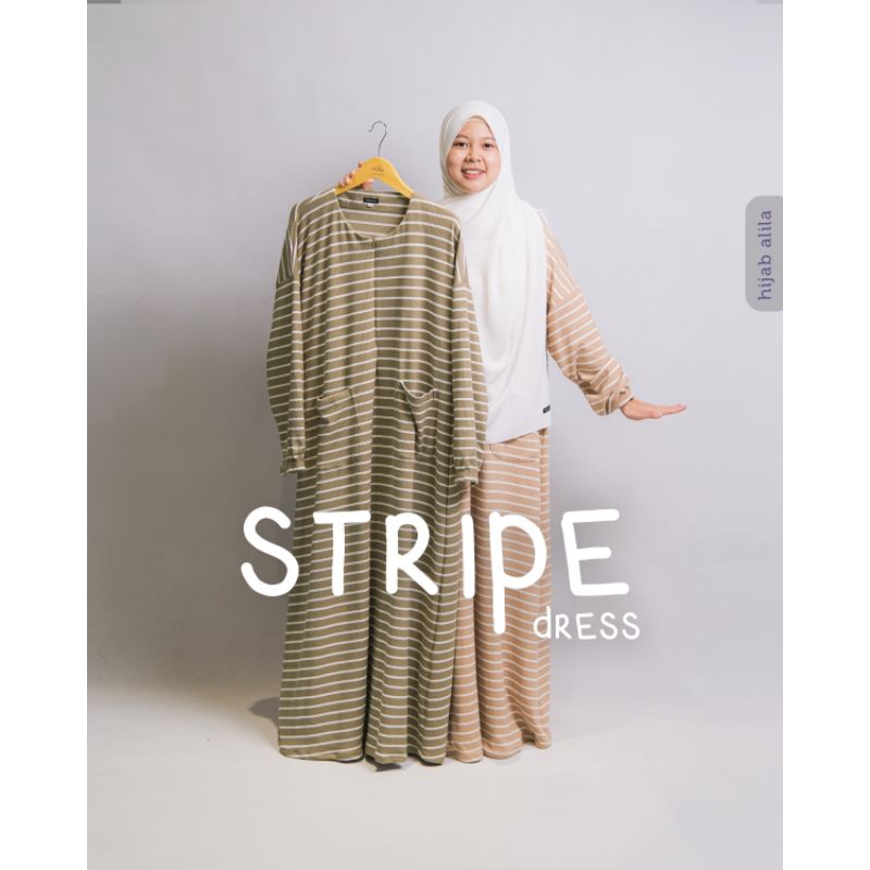 Stripe Dress Gamis Terbaru Bergaris Hijab Alila Busui Kekinian Remaja
