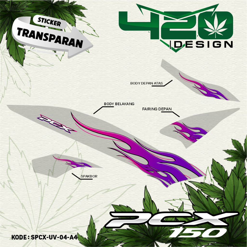 Stiker Striping Transparan PCX 150 Motif Flame / Stiker Striping PCX 150 Custom Motif / SPCX-UV