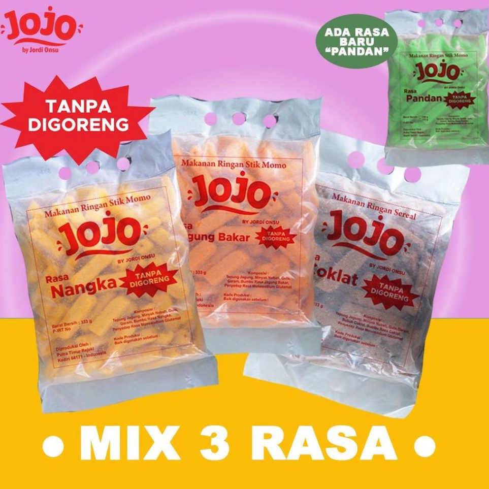 

Super Bintang JOJO MAKANAN RINGAN SNACK MOMO 1KG MIX 3 RASA SNACK TANPA GORENG