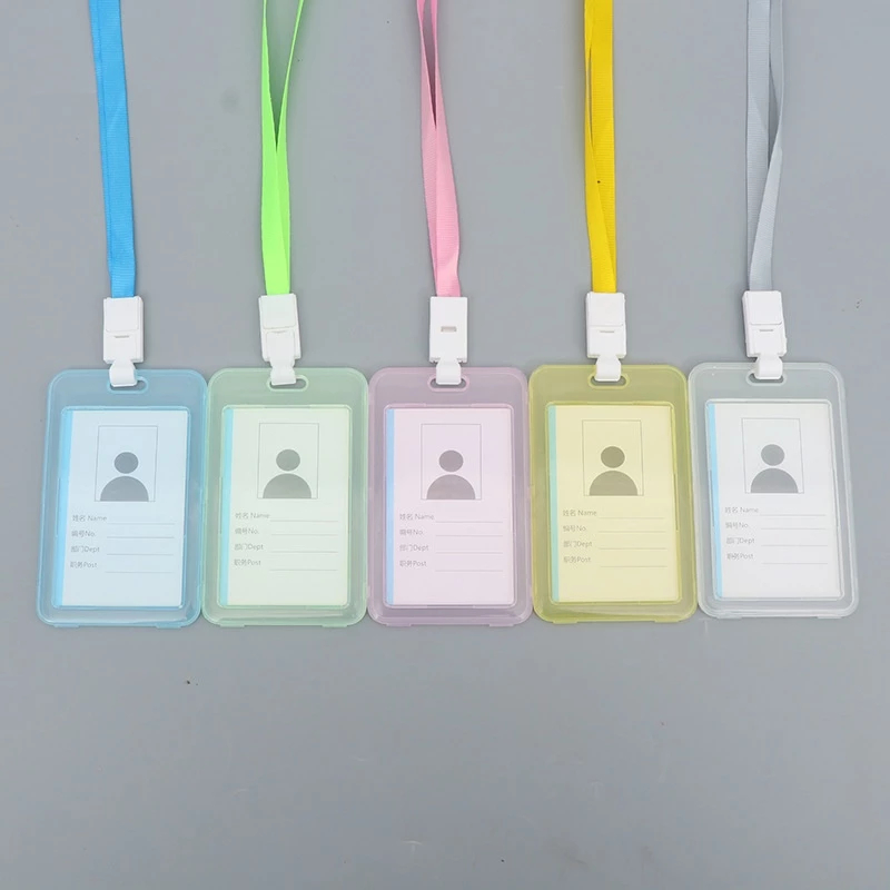 

Name Tag Id Card Transparant Gantungan Kartu Nama Plastik Vertical Lanyard Potrait Motif Polos Warna Warni Tanda Pengenal Bening