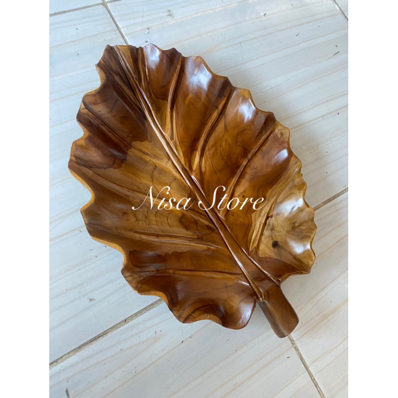 Tempat buah kayu jati/tempat buah motif daun kayu jati/tempat buah estetik