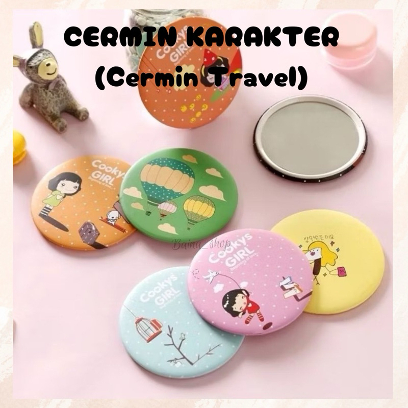 CERMIN LUCU Cermin Bulat Karakter Cermin Mini Kaca Travel Kaca Cermin Make Up Mini Kaca Travelling M