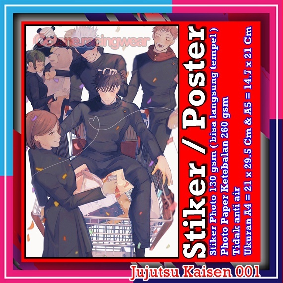 Sticker Poster Jujutsu kaisen gojo satoru Anime Dekorasi stiker Vynil lukisan Hiasan Dinding Kamar B
