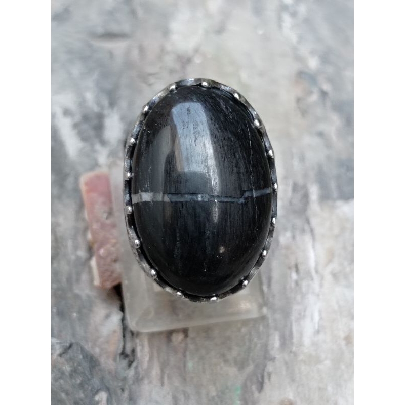 Cincin batu natural fosil kelor motif kendit asli sakral antik putus serat tembus