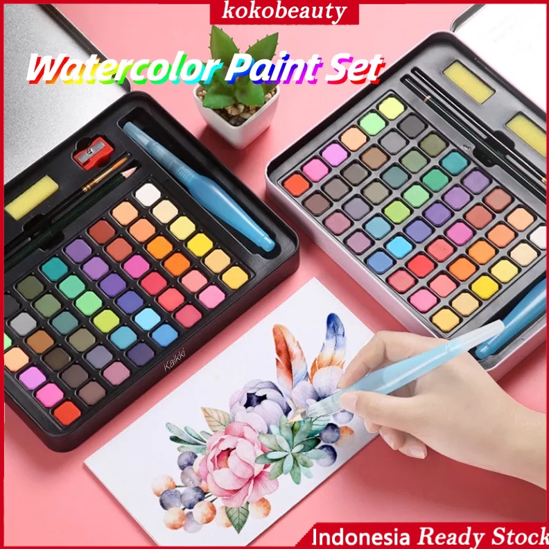 

KODE G86A 3648 Waterlor Set Cat Air Set Bonus Kuas dan Kertas Gambar Cat Air Padat Solid Waterlor Set 36 48 Warna Cat Air