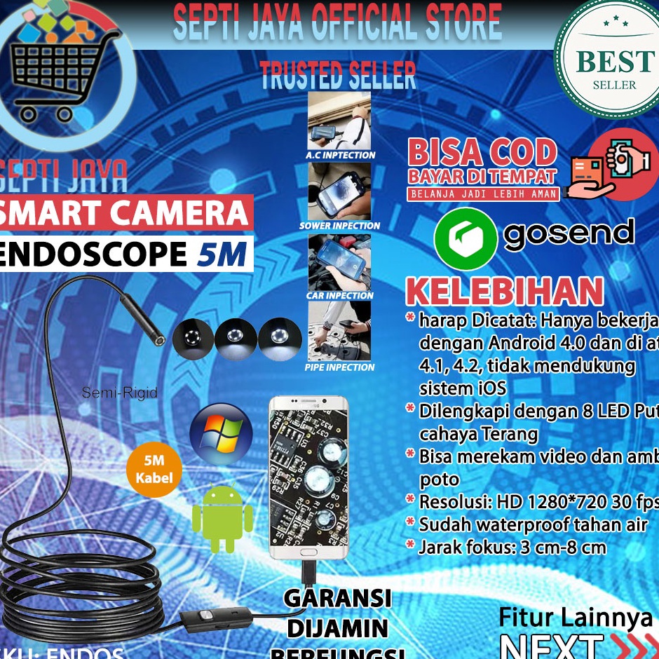 ART G6F8 Endos Camera Mini Android Endoscope 5 Meter 72P Waterproof IP67 Anti air Kamera Micro Andro