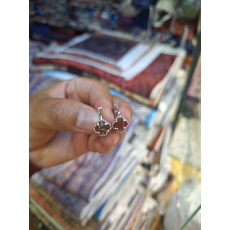 Kode A Anting Silver925 Zultanite Clover Leaf Huggies Original Turki | Anting Batu Permata | Anting 