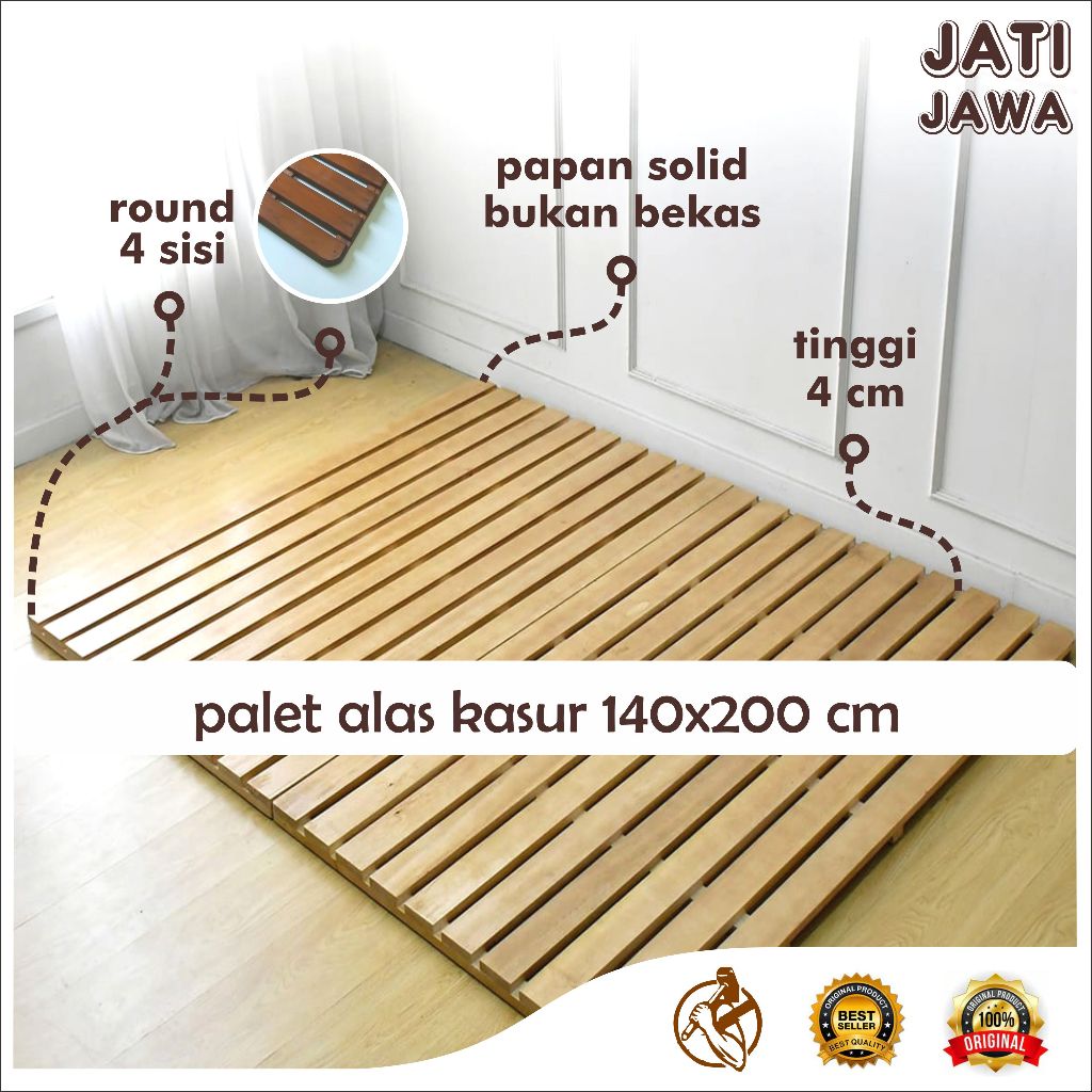 Dipan Palet Alas Kasur Ukuran 140x200 cm Kayu Jati Jawa Solid