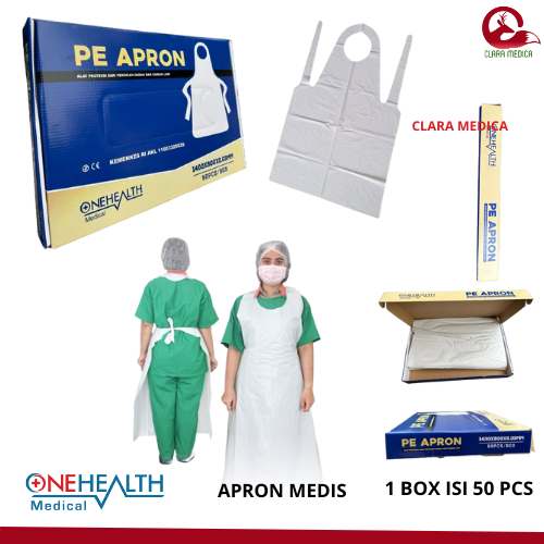 Celemek Apron Onehealth Medis Plastik Appron 1 Box isi 50 Pcs