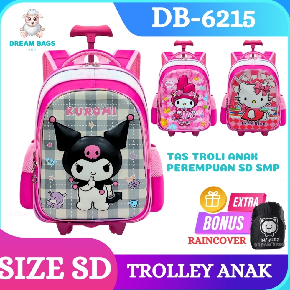 Bagus Banget Tas Troli Dorong Anak Perempuan Sekolah SD 16 Inch Karakter Timbul 3D  Tas Koper Anak