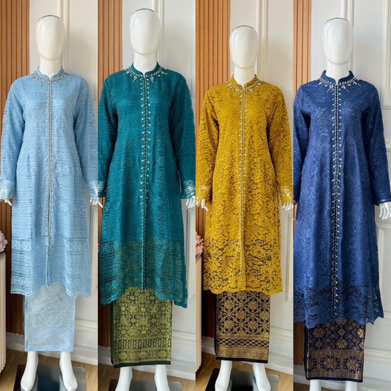 set kebaya brokat tunik/ tunik brukat payet / kebaya brukat kombinasi rok songket