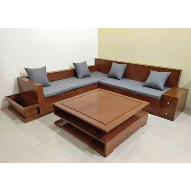 Kursi Meja Tamu Box Kotak Minimalis Kayu Jati Leter L Formasi Sudut