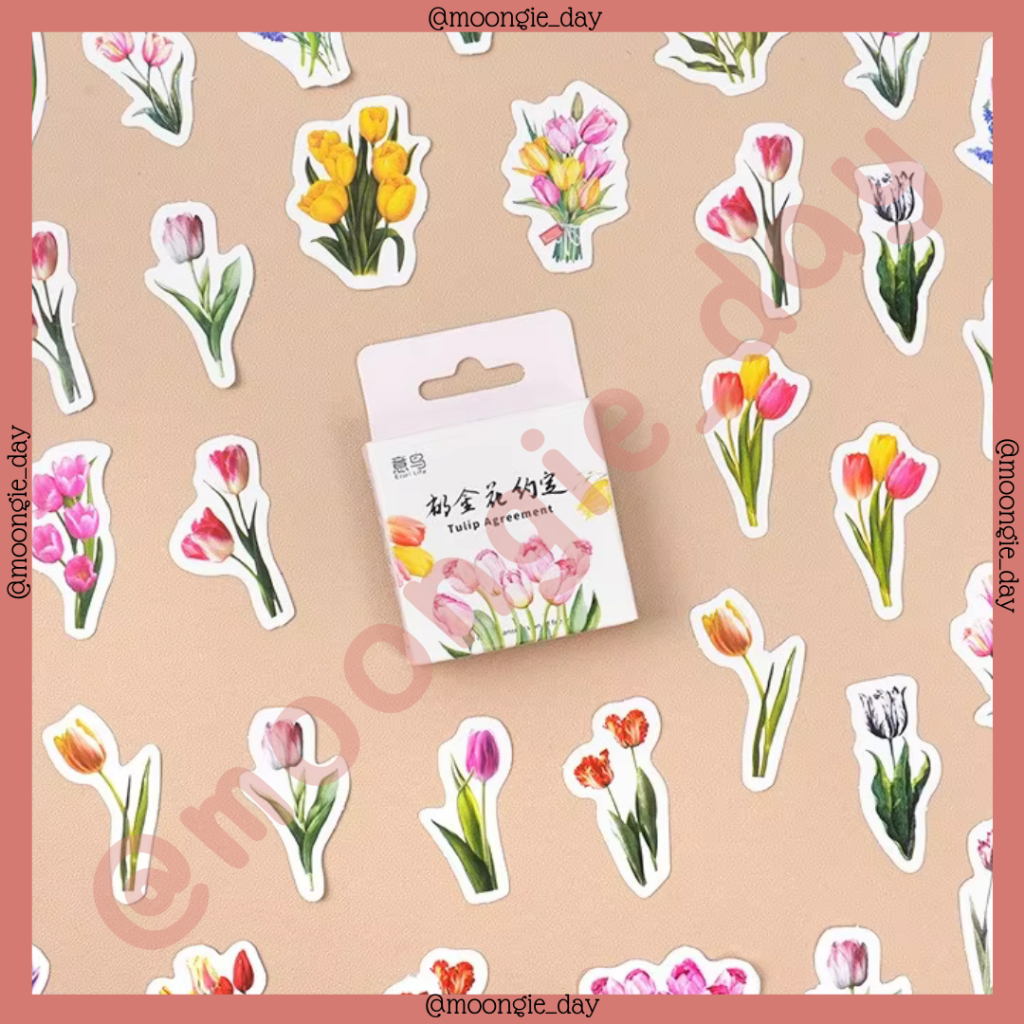 

40-45 PCS/BOX STIKER KERTAS TEMA TULIP AGREEMENT FLOWER BUNGA TULIP PINK BULLET JURNAL DIY DIARY LUCU MURAH