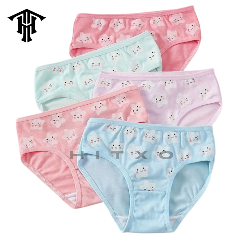 Celana Dalam Wanita Remaja Import Isi 4 Pcs CD Anak Cewek 10-14 Tahun Motif Dan Polos Bahan Katun