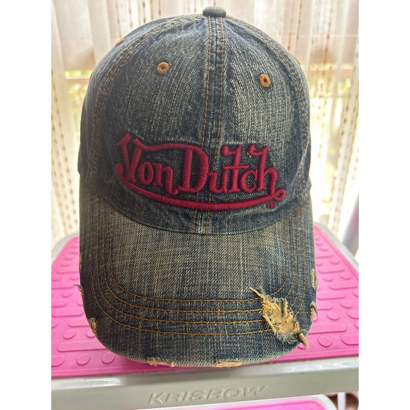 Topi sekon model Cap Von Dutch warna Washed Blue Jeans Ripped