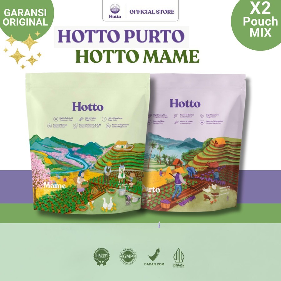 

Hotto Mame dan Purto MIX 2 Pouch (28 Sachet) Multigrain Tinggi Protein dengan Edamame + Multigrain dengan Ubi Ungu Superfood