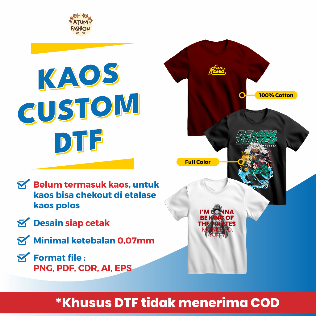 Custom sablon dtf satuan custom kaos satuan