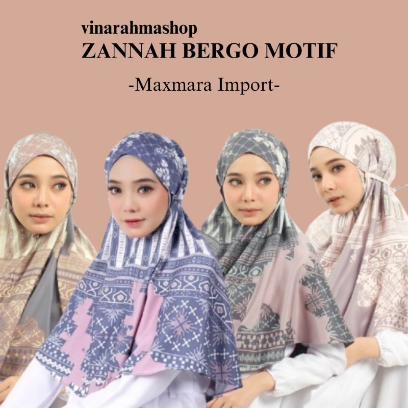 Hijab Instant Zannah Bergo Motif | Bergo Instant | Bergo Motif