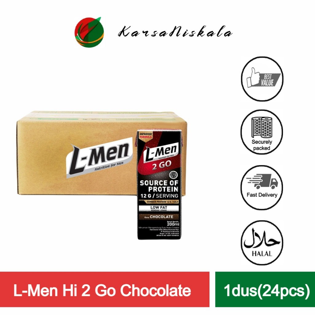L-Men 2 Go 1 Karton Chocolate (24 pcs) - Hi Protein 12gr Protein / Serving 1 Box Lmen