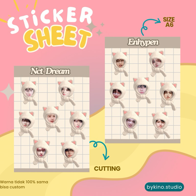 

Stiker Nct Dream Enhypen sticker lucu bear white pink sheet custom freebies kpop