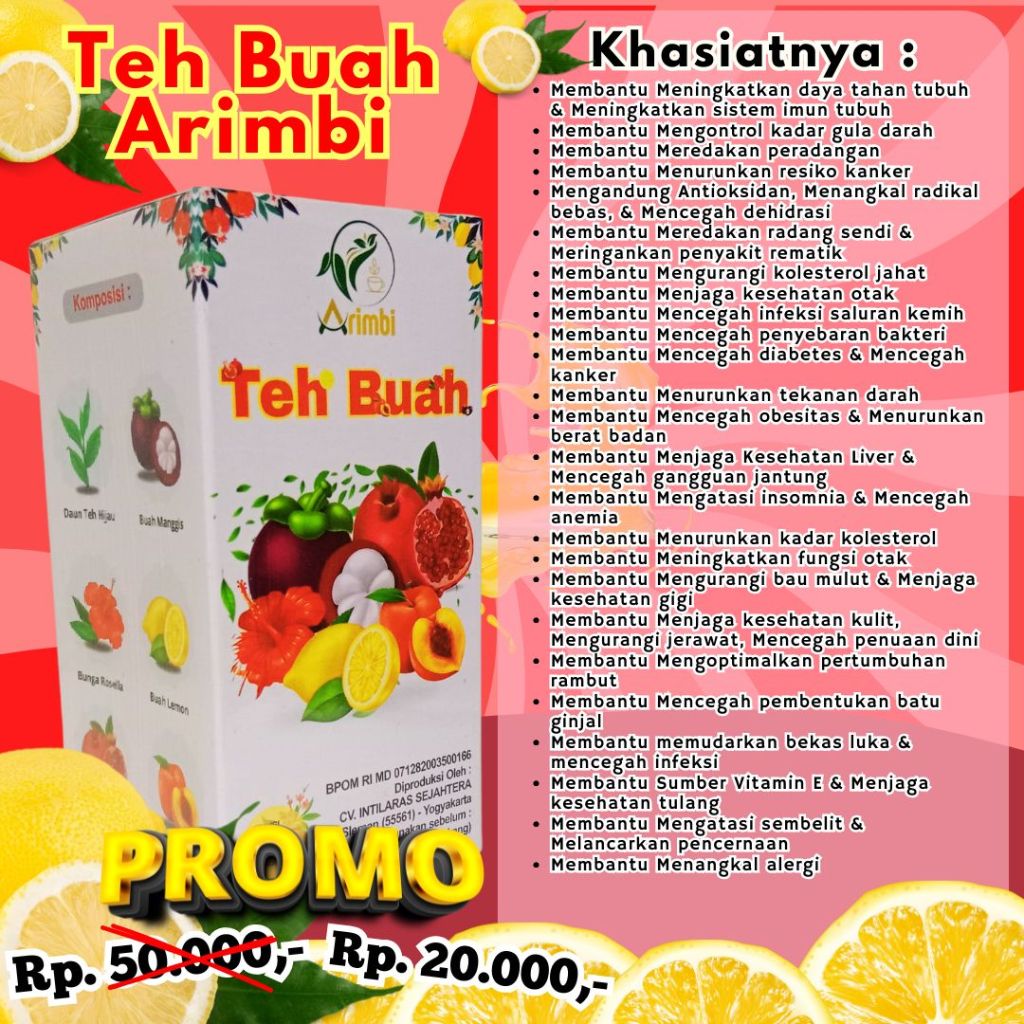

Teh Buah Arimbi, Teh Arimbi, Teh Buah,Teh Buah Untuk Membantu Mengurangi kolesterol jahat,Teh Buah Untuk Membantu Menjaga kesehatan otak,Teh Buah Untuk Membantu Melancarkan pencernaan,