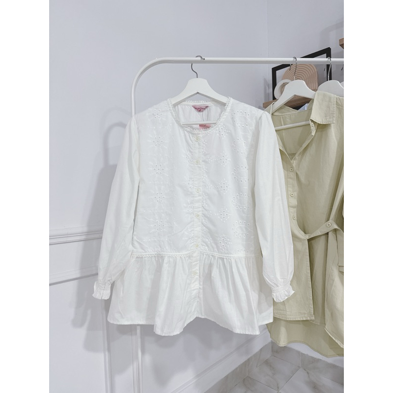 Bordir Top Putih-Atasan Hijab Friendly/Atasan Bordir Putih Katun