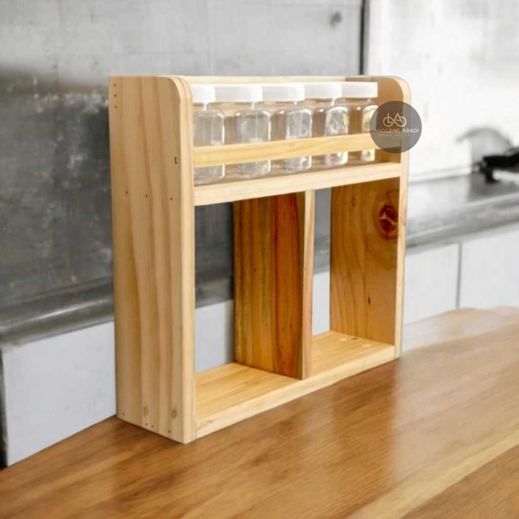Rak Dapur Minimalis 5 Toples Estetik / Rak Bumbu Kayu / Rak Serbaguna