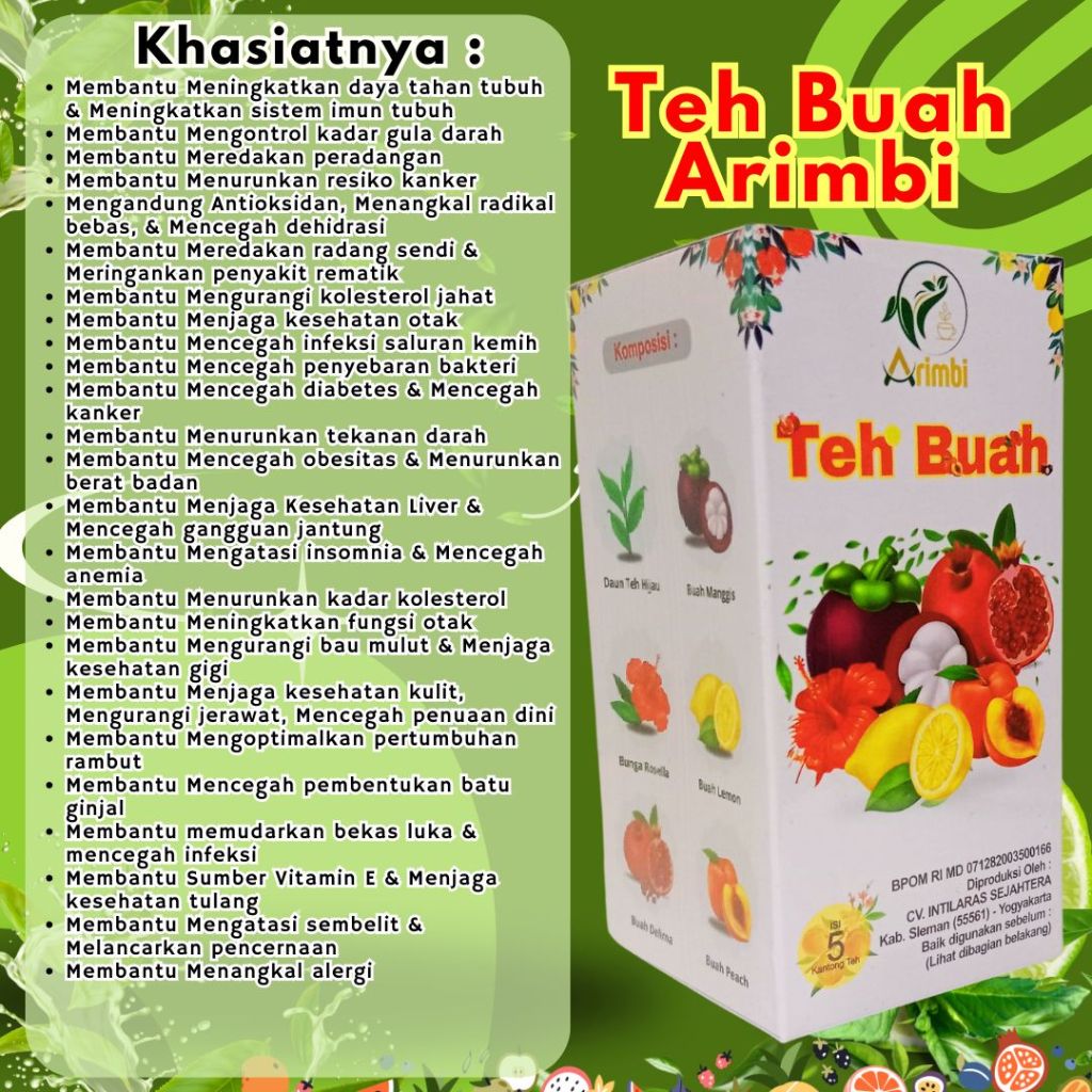

Teh Buah Arimbi, Teh Arimbi, Teh Buah,Teh Buah Untuk Membantu Menjaga berat badan,Teh Buah Untuk Membantu memudarkan bekas luka,Teh Buah Untuk Membantu mencegah infeksi,Teh Buah Untuk Membantu Meningkatkan sistem imun tubuh,