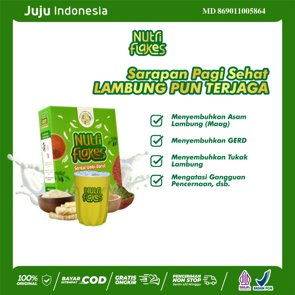 

Nutriflakes Sereal Umbi Garut Atasi Permasalahan Asam Lambung Original