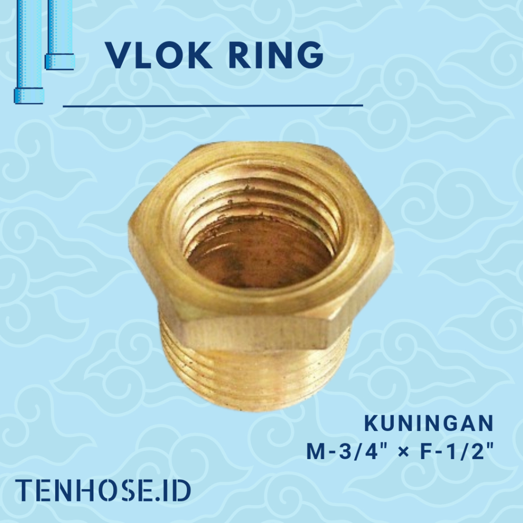 Verlop / Vlok Ring Kuningan - M-3/4" x F-1/2" Inch Plug / Overloop