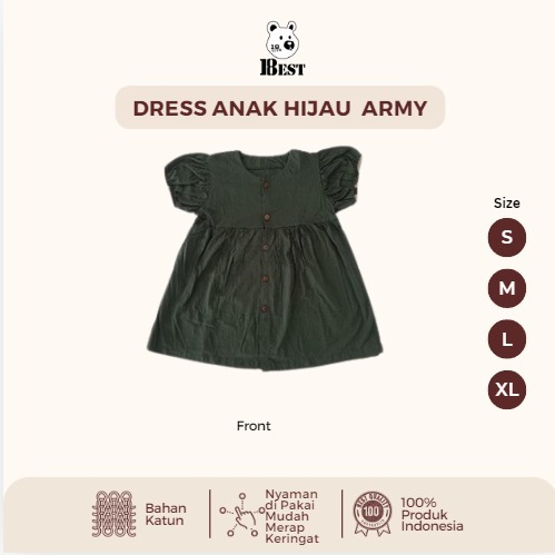 DRESS ANAK WARNA HIJAU ARMY ORIGINAL 18EST KIDS