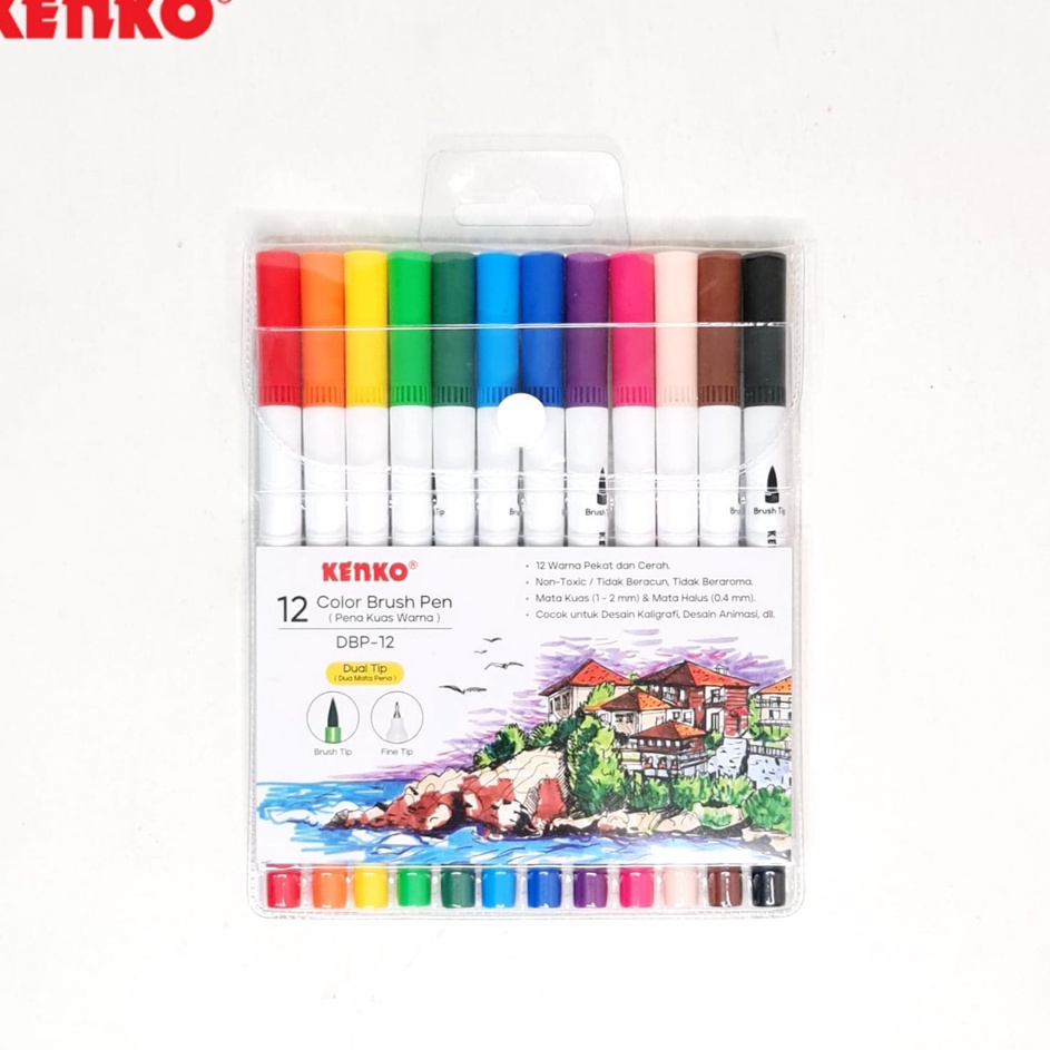 

FG2 SOS Spidol Warna KENKO DBP12 Dual TipBrush TipFine Tip Color Marker Brush Pen