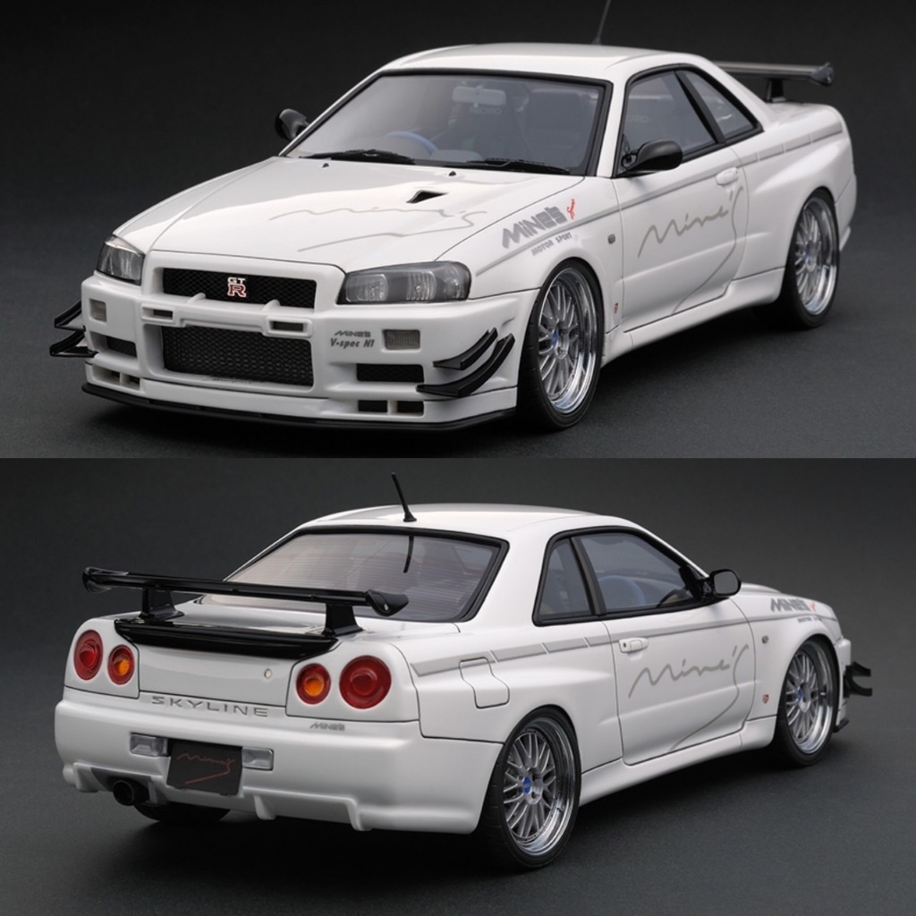 Ignition Model 1:18 Nissan Skyline GT-R R34 Mine's (White with BBS LM)