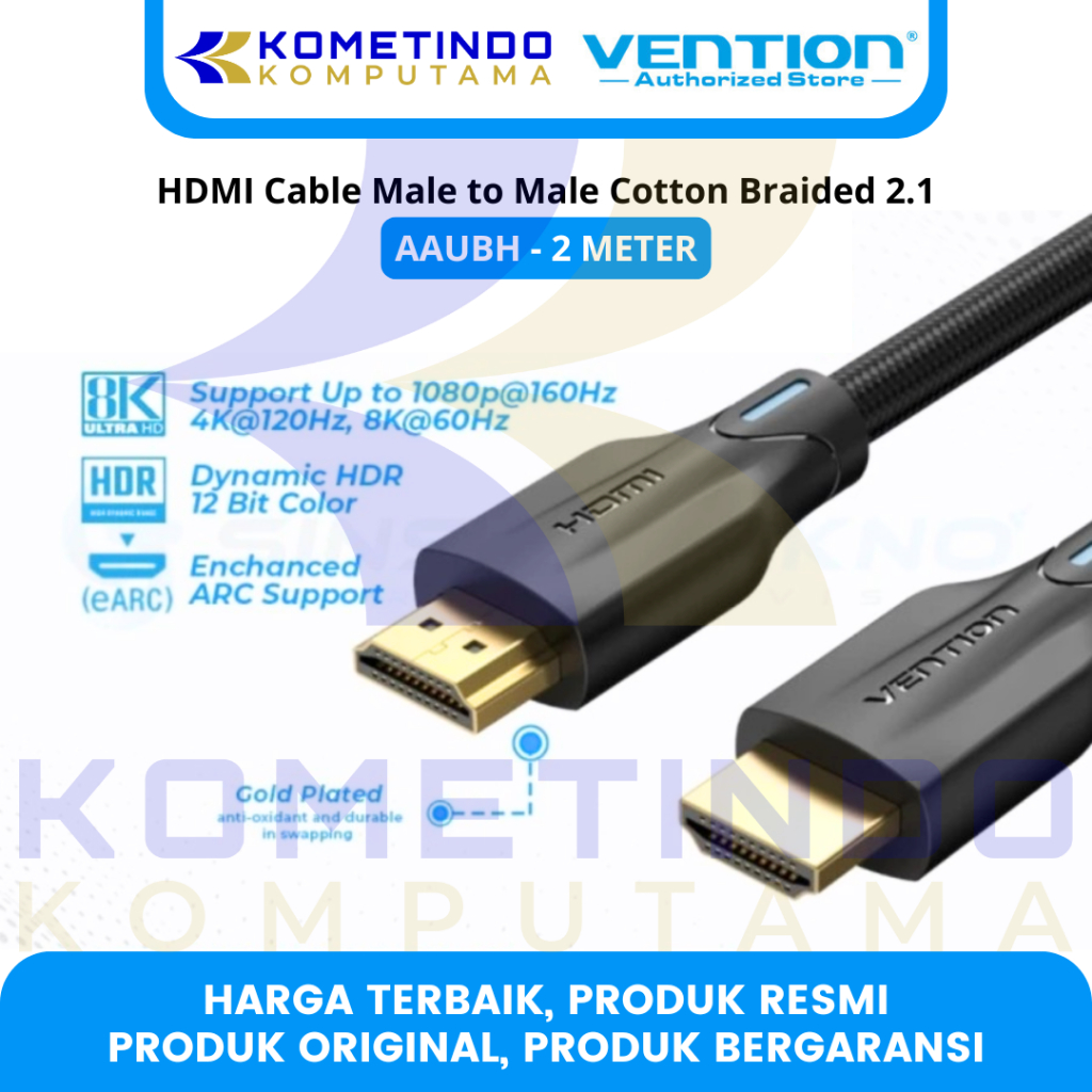 AAUBH VENTION Kabel Monitor HDMI to HDMI 2.1 8K UHD 4K FHD Cotton Braided - 2M Kabel HDMI to HDMI