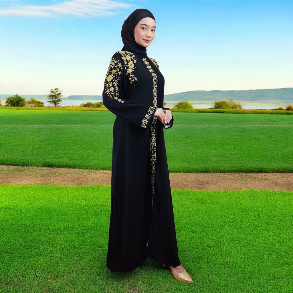Baju Gamis Abaya Turkey Pesta Mewah Hitam Elegan Kekinian Terbaru