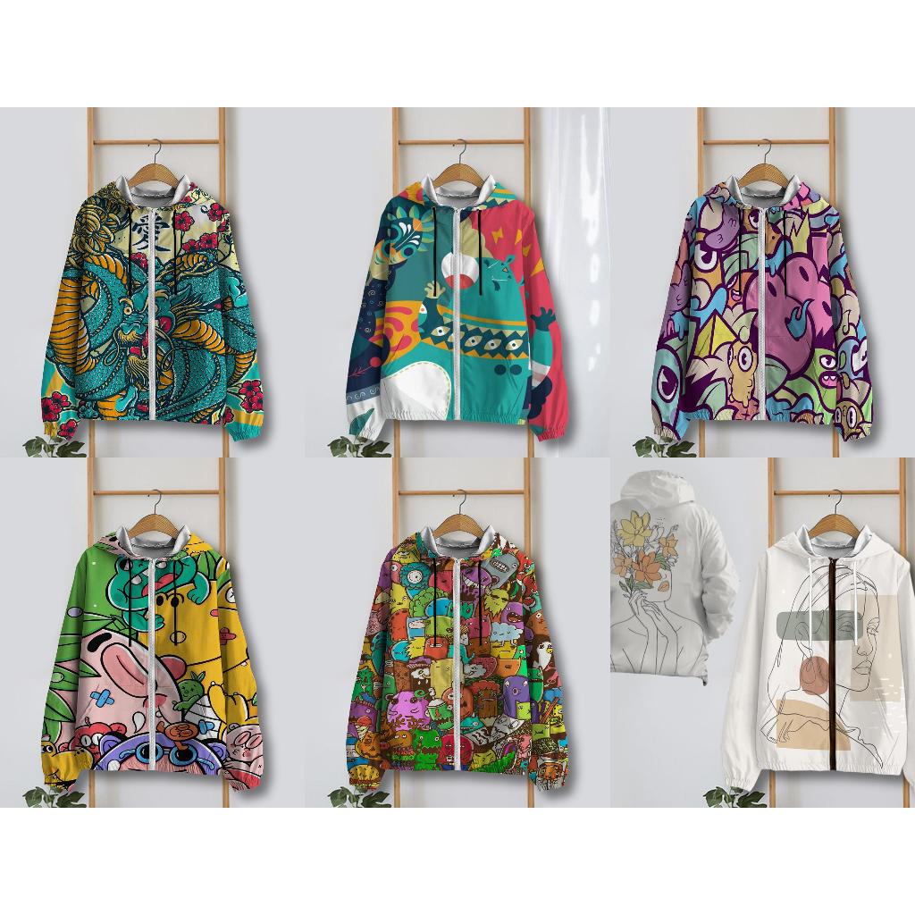 Jaket Parasut Wanita Printing Jumbo / jaket parasut Big Size / jaket parasut over size pria dan wani