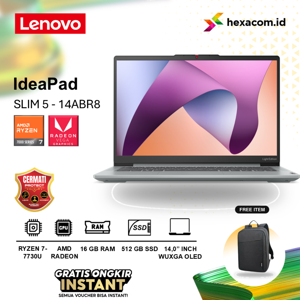 Lenovo IdeaPad Slim 5 Ryzen 7 7730U RAM 16GB 512GB SSD OHS W11