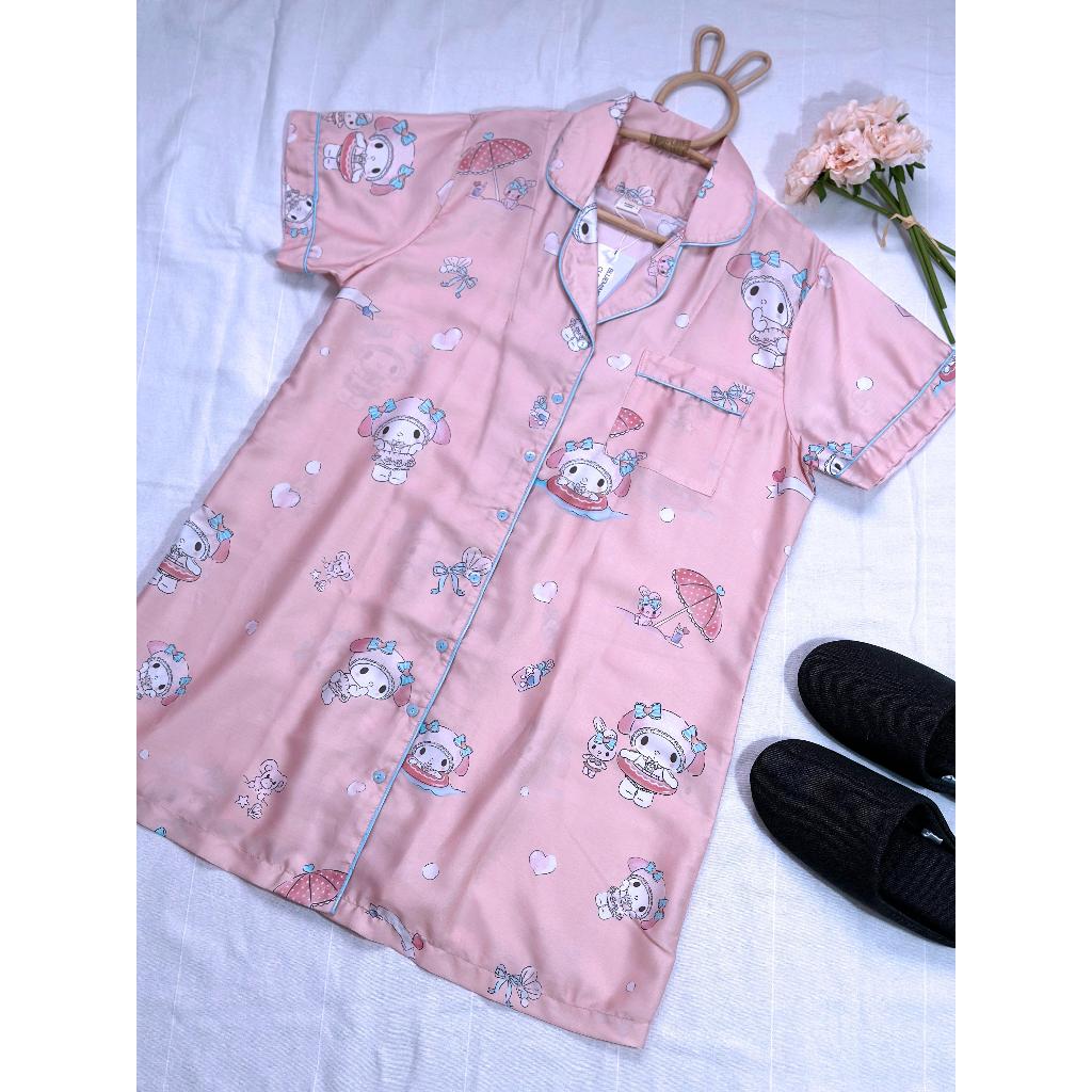Daster bahan organic bamboo - motif My Melody - Pink | baju tidur wanita lucu