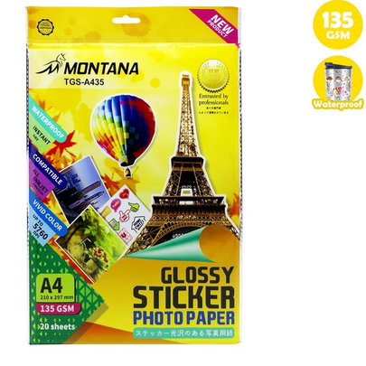 

Glossy Sticker Paper / Kertas Photo Glossy Sticker Montana 135 gr ...(102 155 202)....