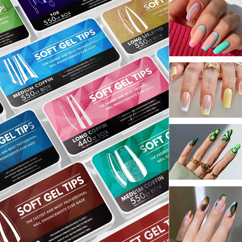550Pcs Medium Square Nails Full Cover Clear Fake Nail Tips for Nail Extension 550pcs PREMIUM Soft Ge