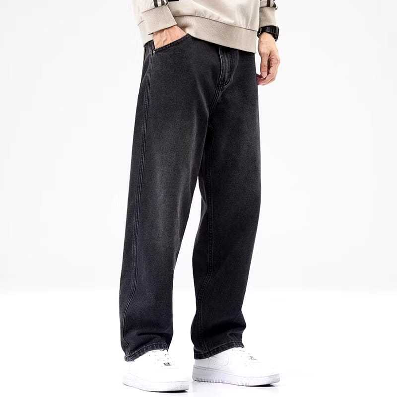 Celana Jeans Pria celana gombrong pria jeans kulot pria celana panjang pria jeans Hitam Korea style 