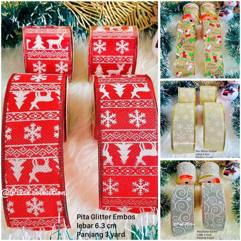 

Pita Glitter Natal Pinggir Kawat Pita parcel Pita Christmas Pita Hiasan Cantik