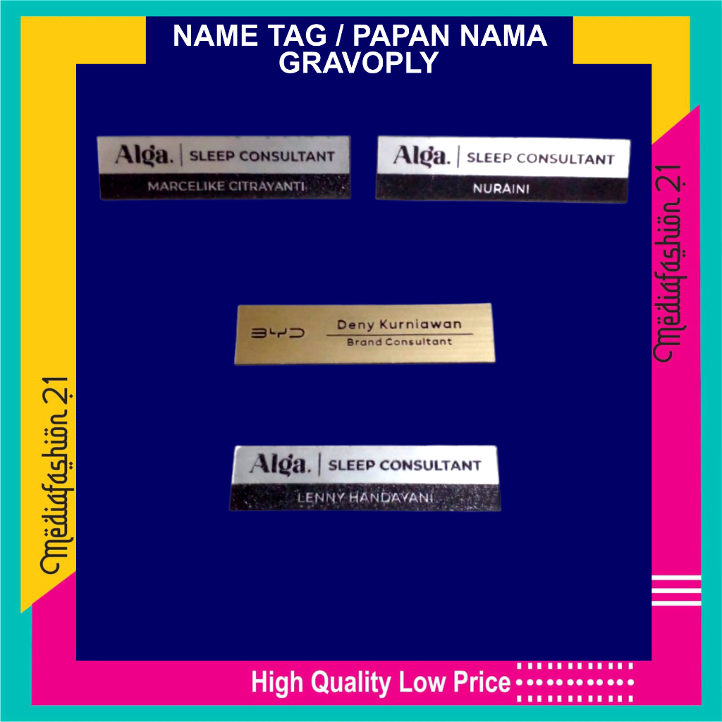 

Name Tag / Nama Dada / Papan Nama Grafir Bahan Gravoply Pengait Peniti - Magnet (Custom Satuan)