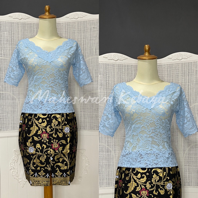 Kebaya Bali Set Sabrina Pendek Babyblue Rok Pendek