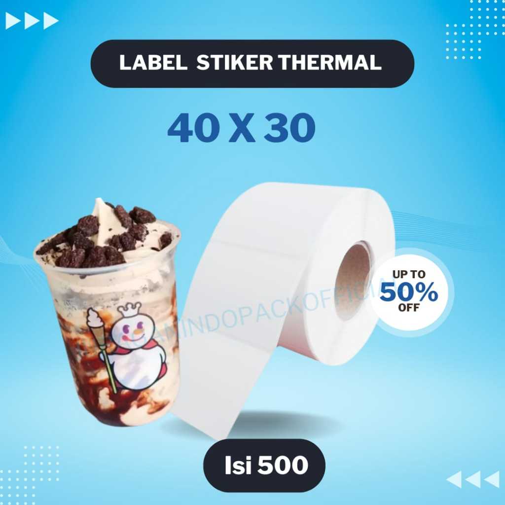 

Label Sticker Mixue Thermal 40x30 1 Line isi 500 Stiker Barcode 40x30 Core 1 Inch