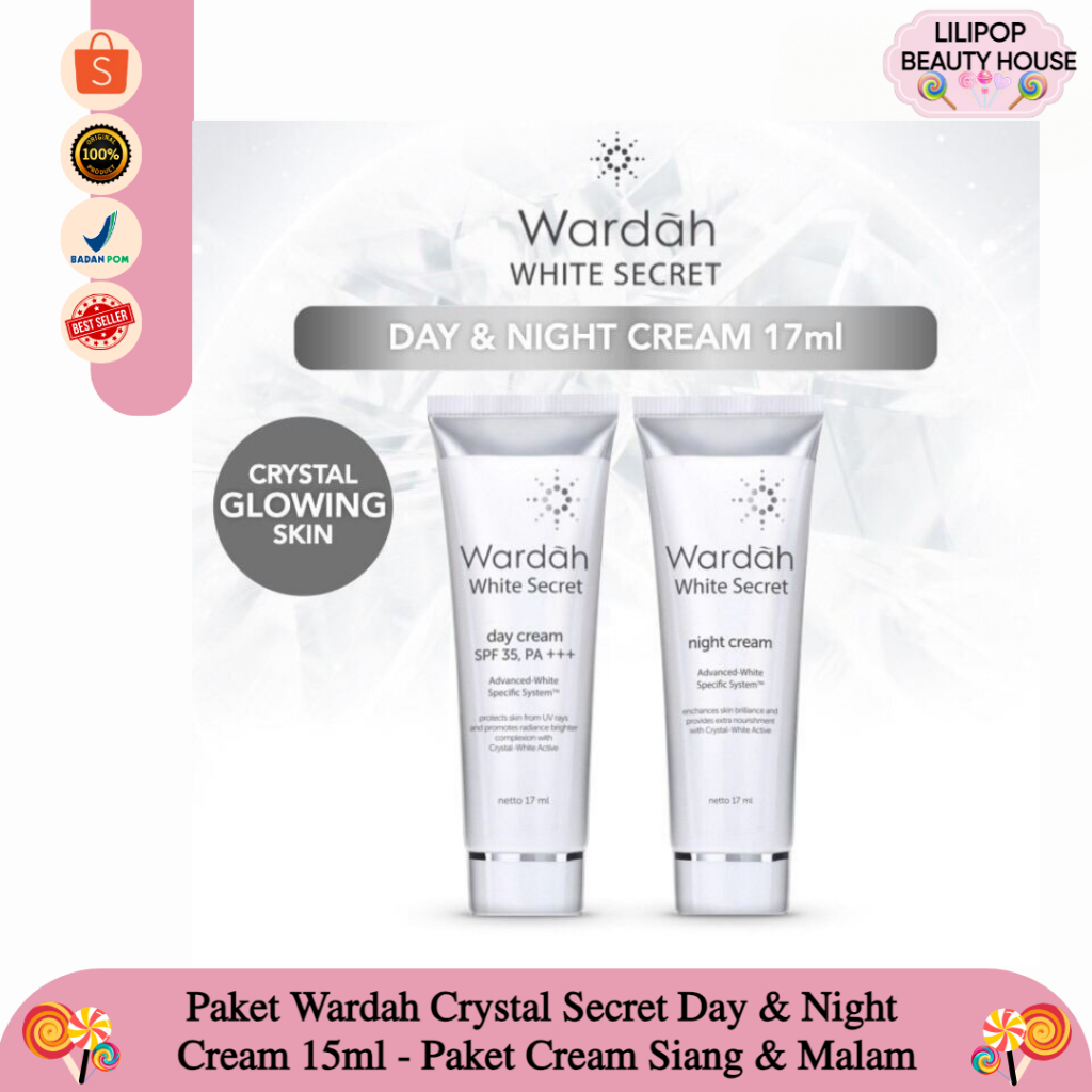 Paket Wardah Crystal Secret Day & Night Cream 15ml - Paket Cream Siang & Malam