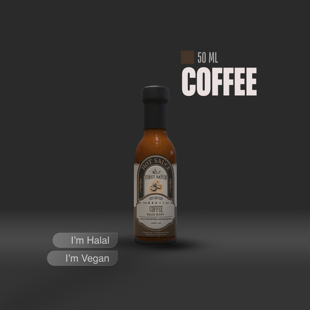 

RB First Batch Hot Sauce Saus Pedas Halal Vegan Enak Rasa Original Asap Wasabi Kopi BPOM 50 mL