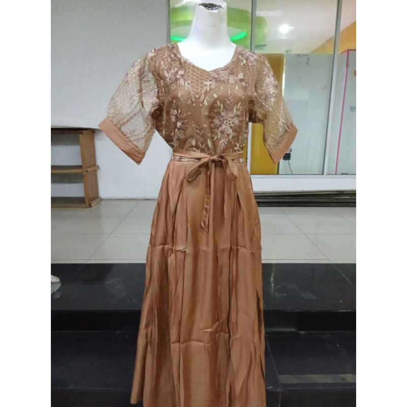 MAXI DRESS GAUN PANJANG BAHAN BROKAT MUTIARA GLITER TEBAL MEWAH DAN SHIMERS MIX GLITTER PAYET WARNA 